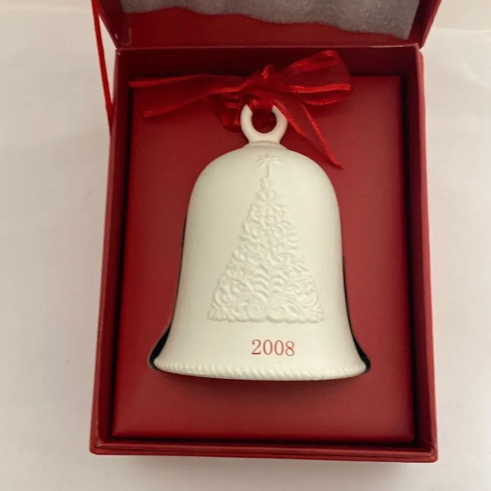 Hallmark White Red Porcelain Dated Bell 2008 Christmas Collectible‎ Ornament